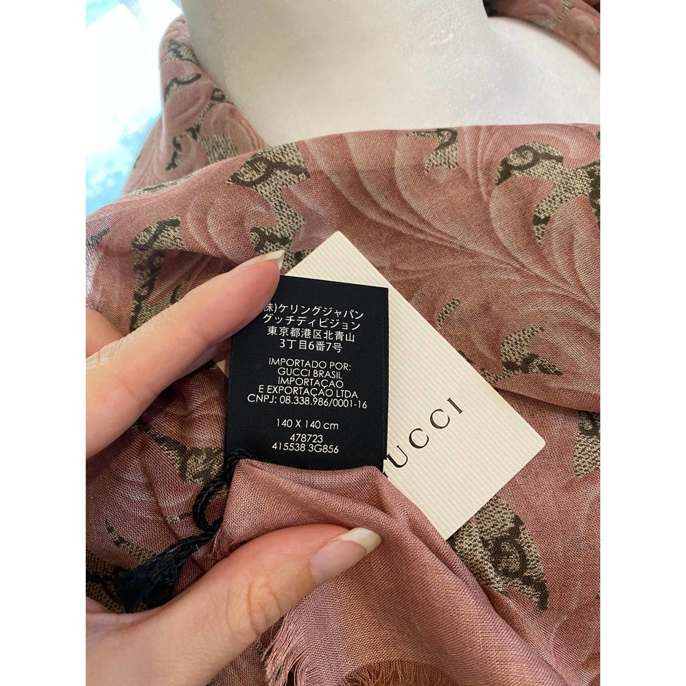 Gucci Oversized GG Arabesque Silk-Modal Shawl Scarf – Blush Pink - Picture 4 of 5